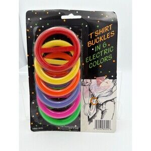 Vintage 1991 Artmark T-Shirt Buckles Set of 6 Neon Electric Colors NOS